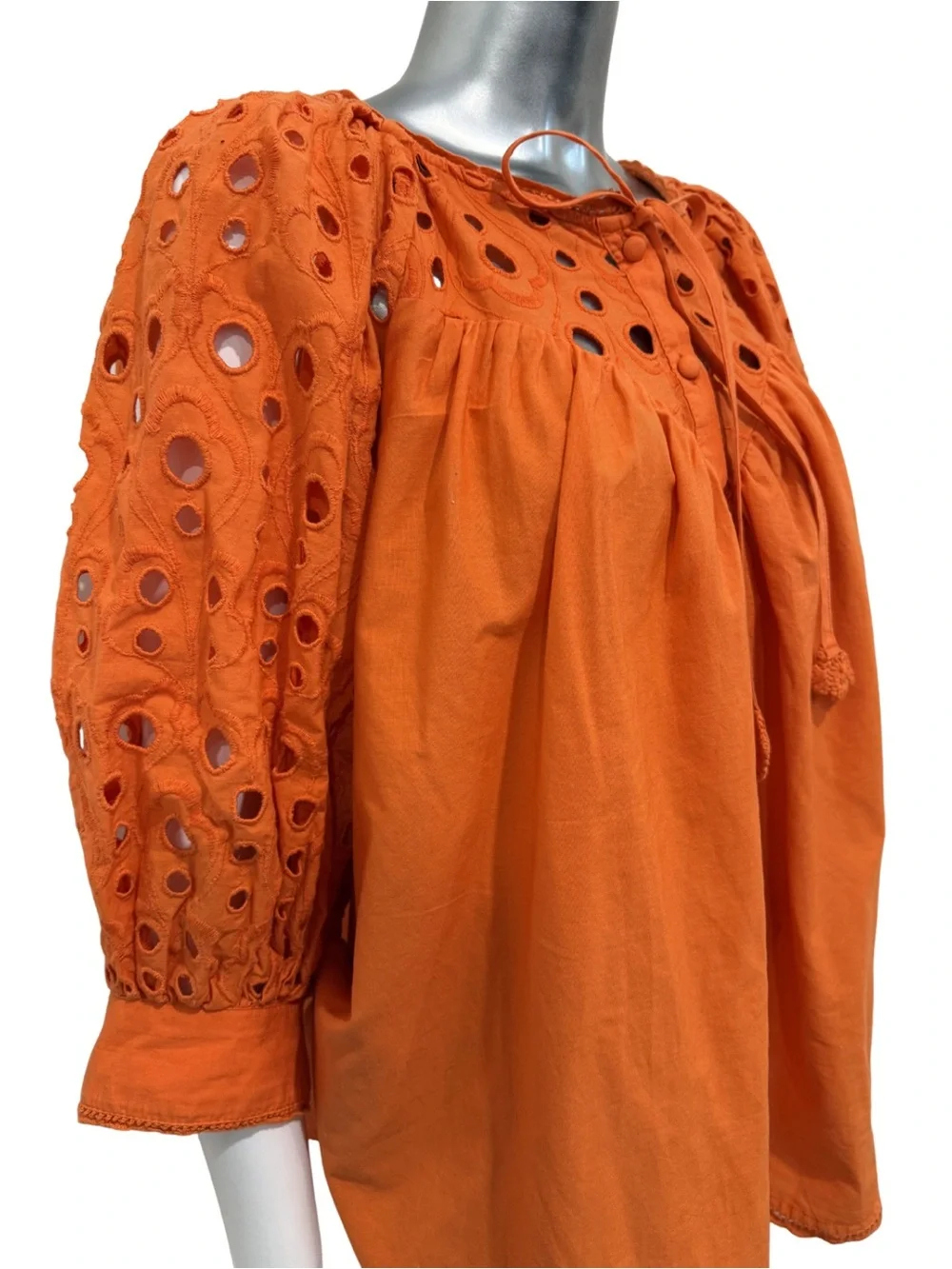 Anthropologie Orange Eyelet Peasant Blouse Size 1X Boho Cotton - Picture 7 of 10